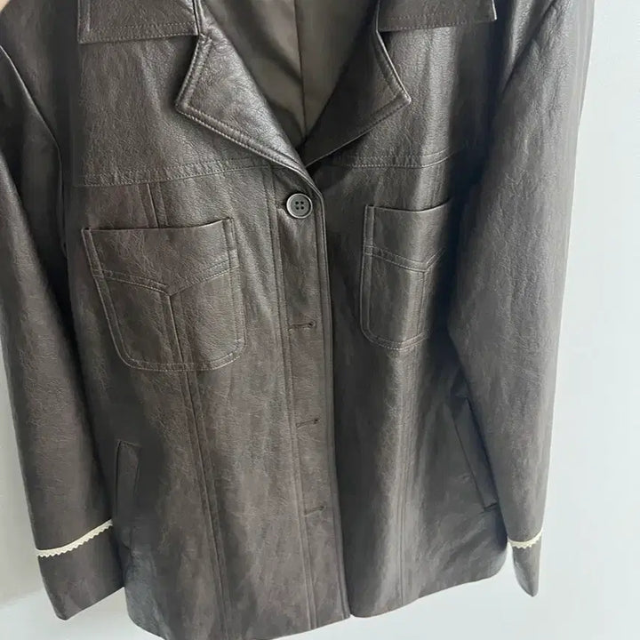 [BUNJANG] Plant Alcohol Music Lace Trim Leather Jacket / 플랜트알콜뮤직 가죽 자켓 브라운