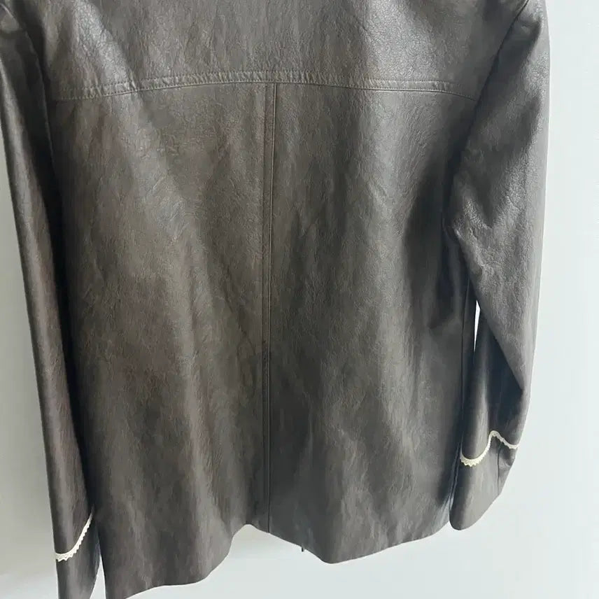[BUNJANG] Plant Alcohol Music Lace Trim Leather Jacket / 플랜트알콜뮤직 가죽 자켓 브라운