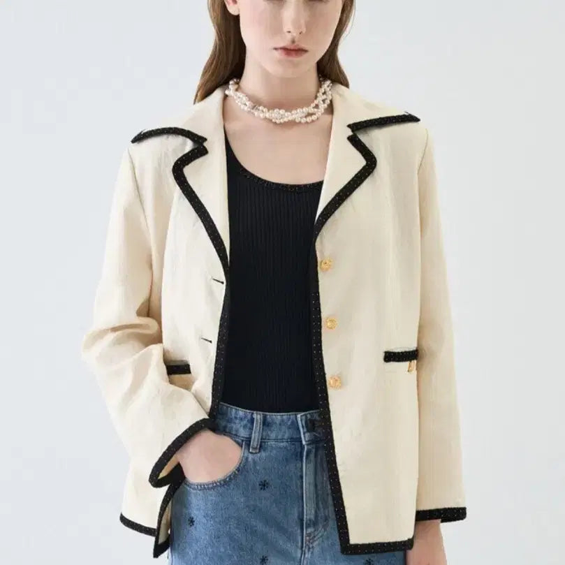 [BUNJANG] Lanvin Collection Linen Blend Crystal Trimmed Jacket / 랑방컬렉션  린넨 블렌드 크리스탈 트리밍 자켓