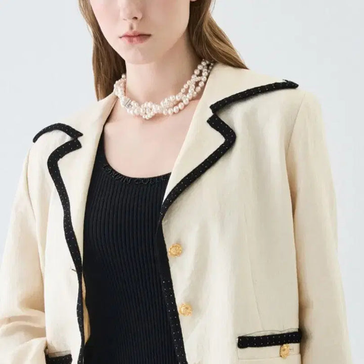 [BUNJANG] Lanvin Collection Linen Blend Crystal Trimmed Jacket / 랑방컬렉션  린넨 블렌드 크리스탈 트리밍 자켓