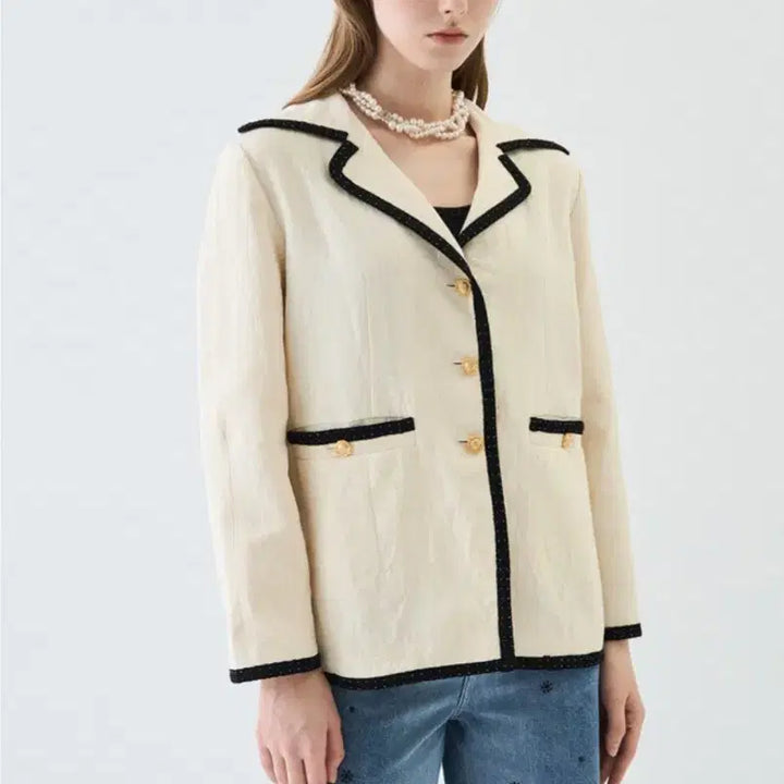 [BUNJANG] Lanvin Collection Linen Blend Crystal Trimmed Jacket / 랑방컬렉션  린넨 블렌드 크리스탈 트리밍 자켓