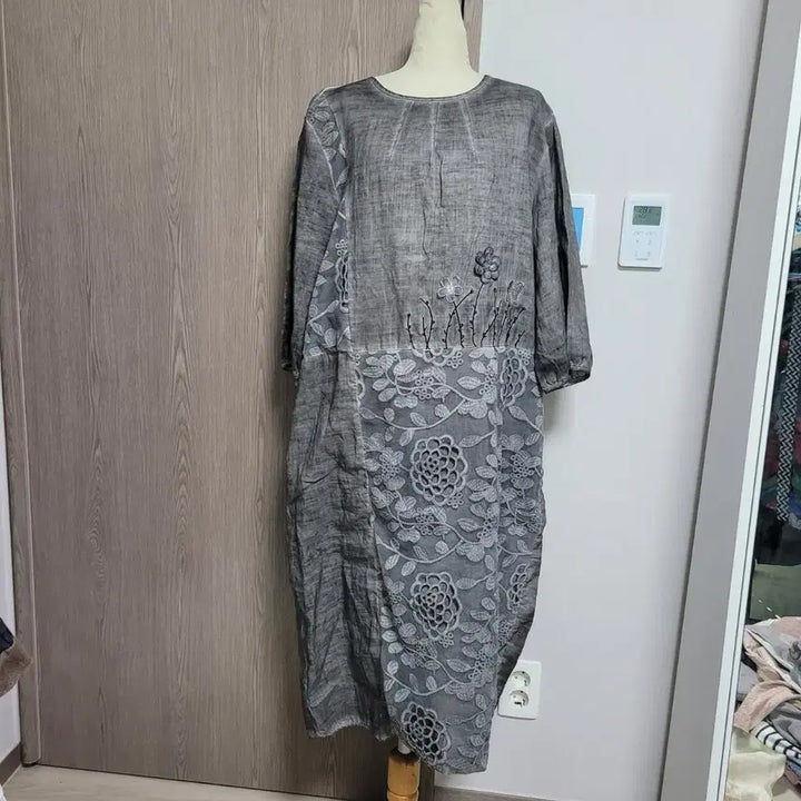 [SOLD OUT] 천연염색느낌  린넨  꽃무늬 롱 원피스 L