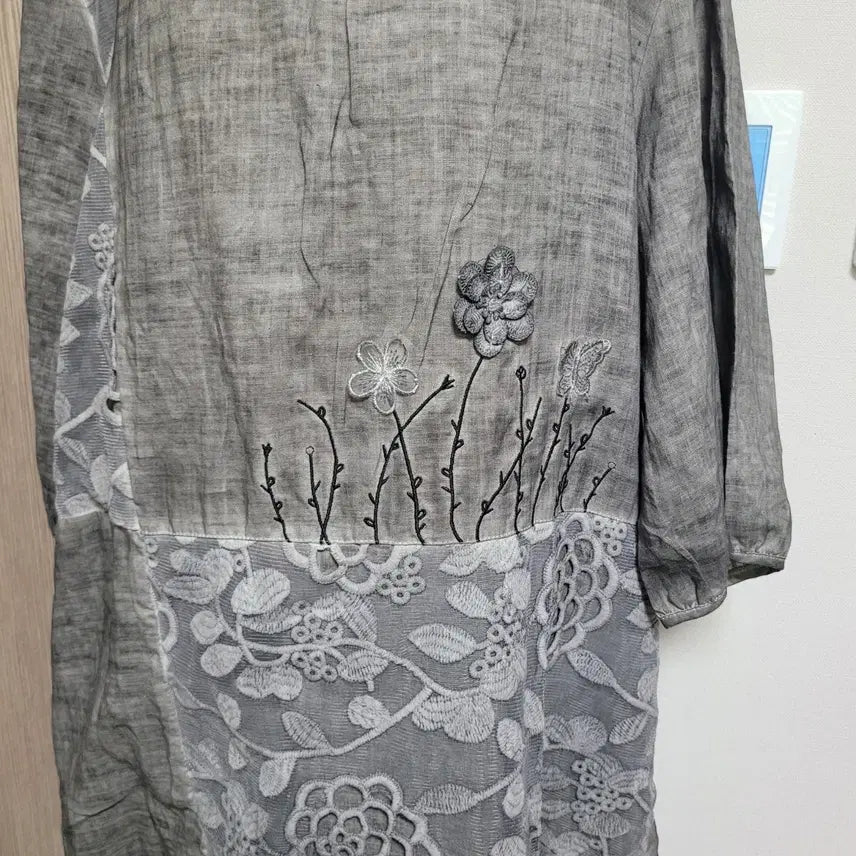 [SOLD OUT] 천연염색느낌  린넨  꽃무늬 롱 원피스 L