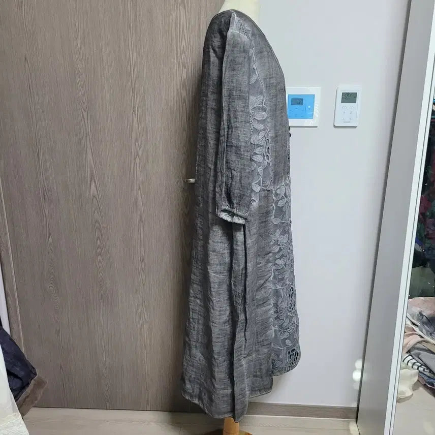 [SOLD OUT] 천연염색느낌  린넨  꽃무늬 롱 원피스 L