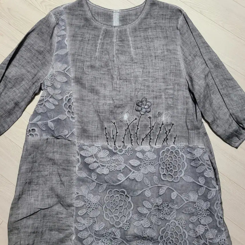 [SOLD OUT] 천연염색느낌  린넨  꽃무늬 롱 원피스 L