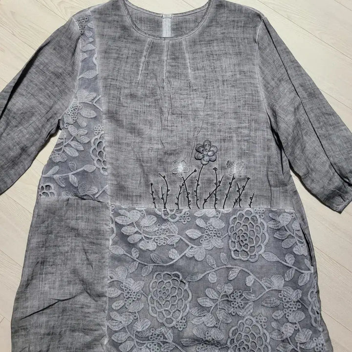 [SOLD OUT] 천연염색느낌  린넨  꽃무늬 롱 원피스 L