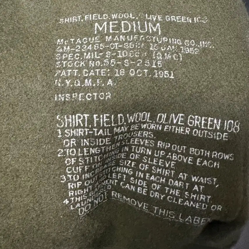 [BUNJANG] US Army OG-108 Wool Shirt (1952) / 50s US ARMY og-108 울셔츠