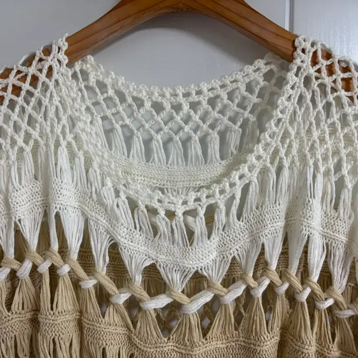 [BUNJANG] Vintage Japanese Knit Layered Top / (일본 수입 빈티지)뜨개 니트 반팔 시스루 레이어드 배색
