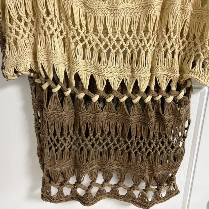 [BUNJANG] Vintage Japanese Knit Layered Top / (일본 수입 빈티지)뜨개 니트 반팔 시스루 레이어드 배색
