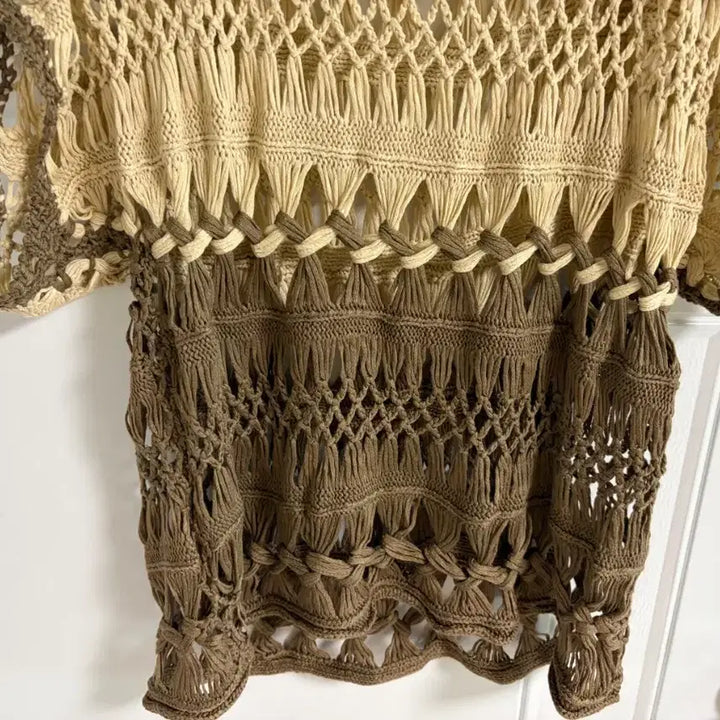 [BUNJANG] Vintage Japanese Knit Layered Top / (일본 수입 빈티지)뜨개 니트 반팔 시스루 레이어드 배색