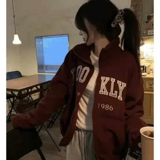 [BUNJANG] Monrf Burgundy Fleece Zip-Up Jacket / monrf 모너프 후리스 집업