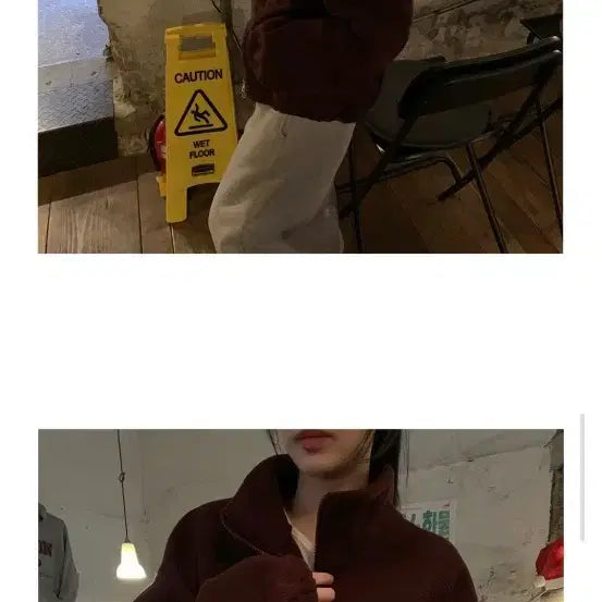 [BUNJANG] Monrf Burgundy Fleece Zip-Up Jacket / monrf 모너프 후리스 집업