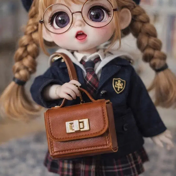 [BUNJANG] Mini Brown Leather Bag Keyring / 란도셀 감성 브라운 미니 가죽백 키링 / BJD 인형 소품 가방 / 미니