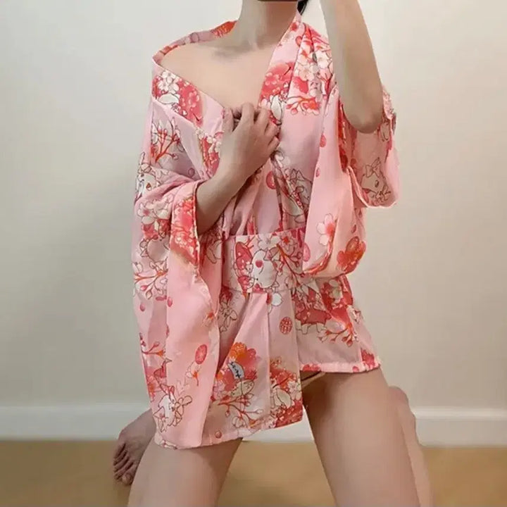 [BUNJANG] Pink Sakura Sexy Yukata Kimono Costume Set / 코스프레 코스튬 핑크 사쿠라 섹시 유카타 기모노 세트