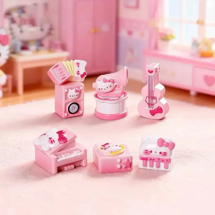 [BUNJANG] Hello Kitty Pink Musical Instrument Miniature Figure Set / 헬로키티 핑크 악기 미니어처 피규어 세트