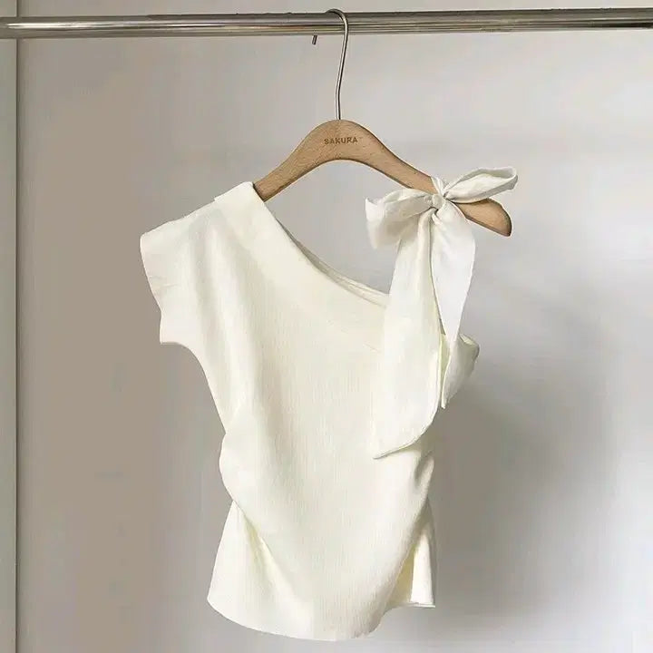 [BUNJANG] Pinterest Style Ribbon Off-Shoulder Top / [새상품/바로발송] 핀터레스트 감성 리본 어깨끈 오프숄더 탑