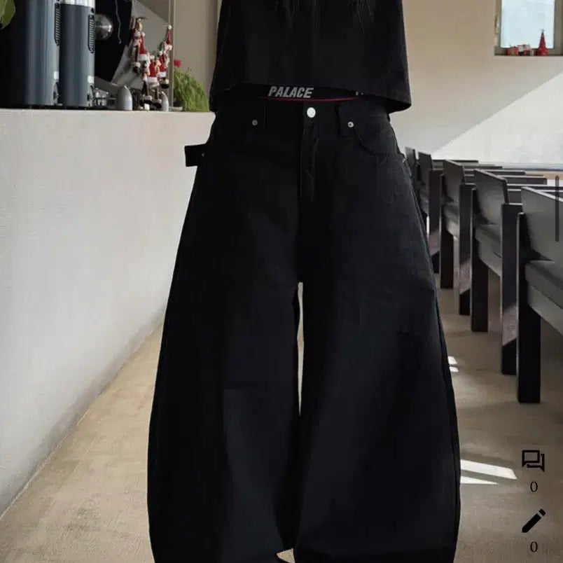 [BUNJANG] LOFLOW Wrap Belt Wide Pants - Black / LOFLOW 랩 벨트 와이드 팬츠 블랙