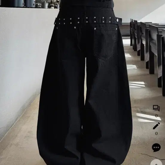[BUNJANG] LOFLOW Wrap Belt Wide Pants - Black / LOFLOW 랩 벨트 와이드 팬츠 블랙