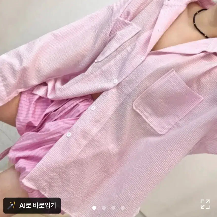 [SOLD OUT] 여름 시어서커 지지미 스트라이프 박시 셔츠 핑크, 소라
