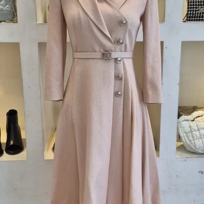 [BUNJANG] Misha Pink Belted Long Jacket Dress / 미샤 핑크 벨트 자켓 스타일 롱 원피스