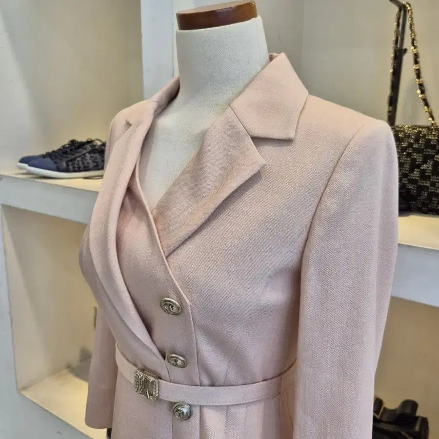 [BUNJANG] Misha Pink Belted Long Jacket Dress / 미샤 핑크 벨트 자켓 스타일 롱 원피스