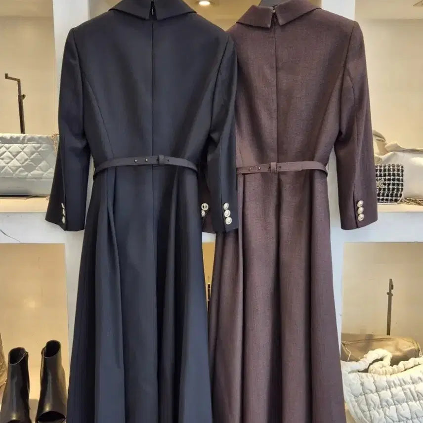 [BUNJANG] Misha Belted Long Dress Coat Black/Dark Brown / 미샤 벨티드 롱 원피스 코트형 블랙/다크브라운