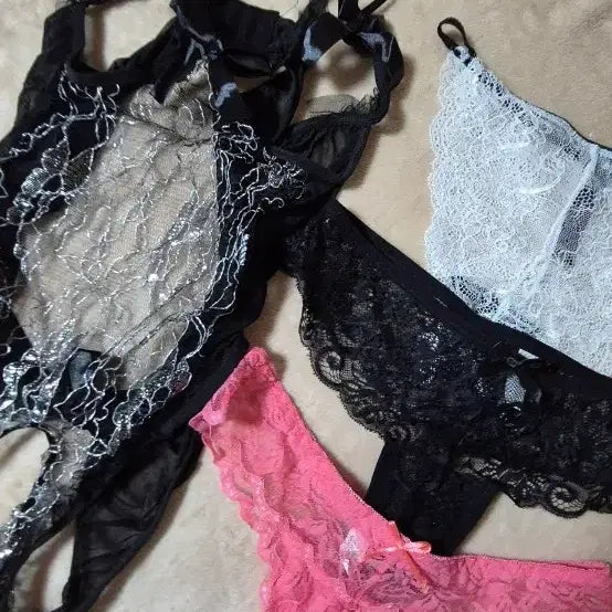 [BUNJANG] Lace Slip and Panties Bundle Set / 슬립1종+레이스 팬티3종(일괄)