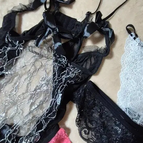 [BUNJANG] Lace Slip and Panties Bundle Set / 슬립1종+레이스 팬티3종(일괄)