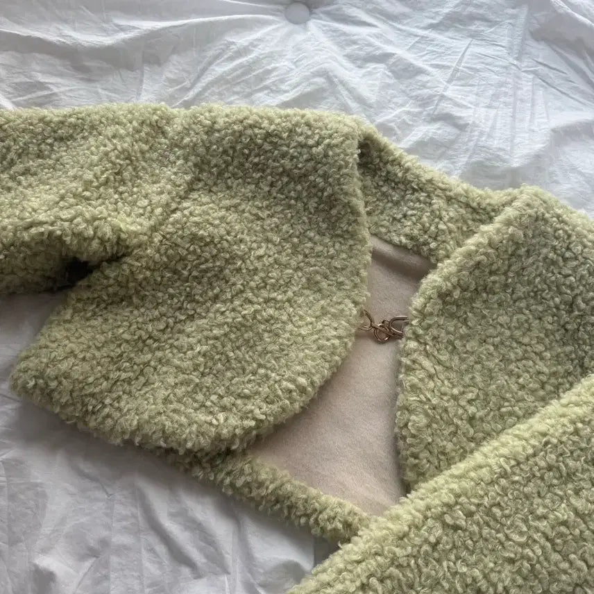 [BUNJANG] Green Crop Sherpa Jacket / 양털 뽀글이 크롭 자켓