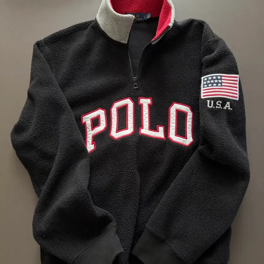 [BUNJANG] Polo Black USA Flag Fleece Zip-Up / 폴로 블랙 USA 성조기 플리스 집업