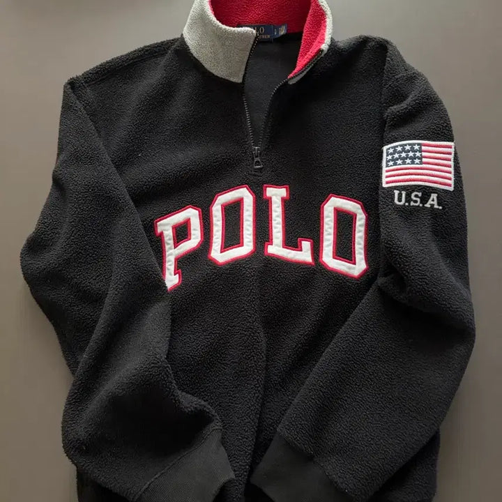 [BUNJANG] Polo Black USA Flag Fleece Zip-Up / 폴로 블랙 USA 성조기 플리스 집업