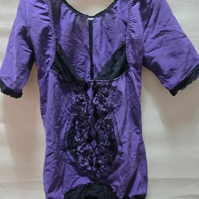 [BUNJANG] Purple Lace Short Sleeve Bodysuit 90 / 퍼플 레이스 여성 반팔 바디수트 90