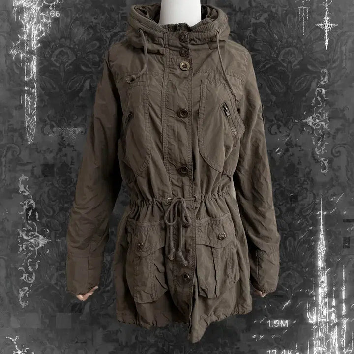 [BUNJANG] Chrome Hearts Button Detail Khaki Brown Hooded Field Jacket / 일본 카키 브라운 크롬하츠깔 단추 포인트 야상 후드 자켓