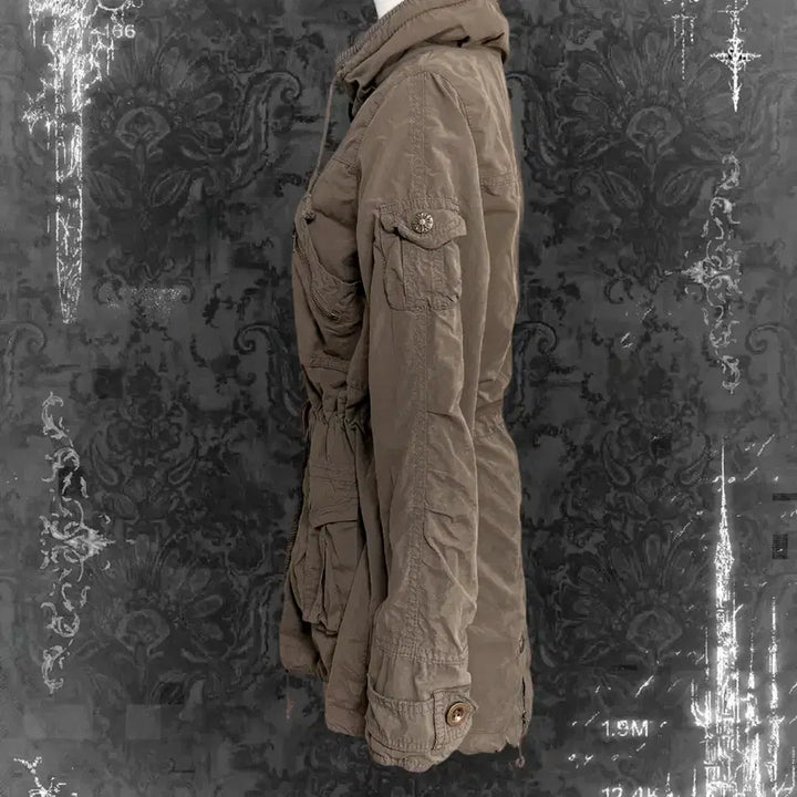 [BUNJANG] Chrome Hearts Button Detail Khaki Brown Hooded Field Jacket / 일본 카키 브라운 크롬하츠깔 단추 포인트 야상 후드 자켓