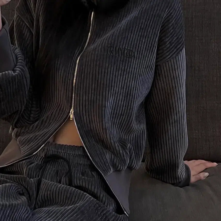 [BUNJANG] Trimming Bird Corduroy Velvet Zip-up (Charcoal) / 트리밍버드 코듀로이 벨벳 집업 (Charcoal)