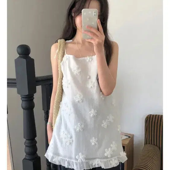 [BUNJANG] Floral Layered Cami Dress / 플라워 나시 원피스 레이어드