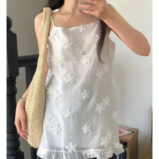 [BUNJANG] Floral Layered Cami Dress / 플라워 나시 원피스 레이어드