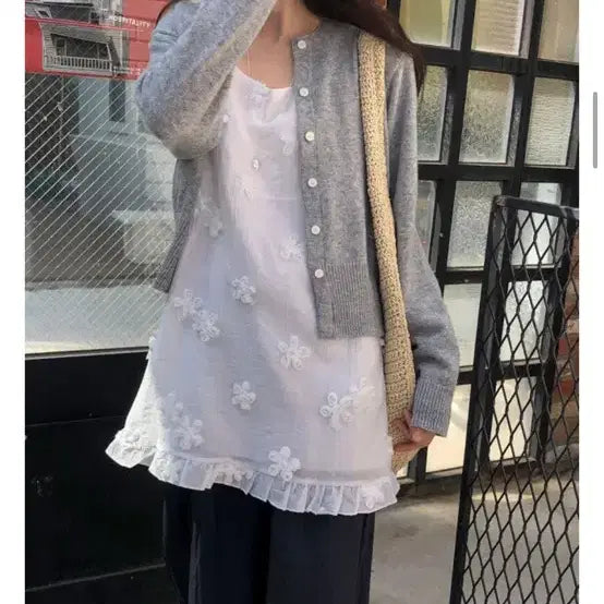 [BUNJANG] Floral Layered Cami Dress / 플라워 나시 원피스 레이어드