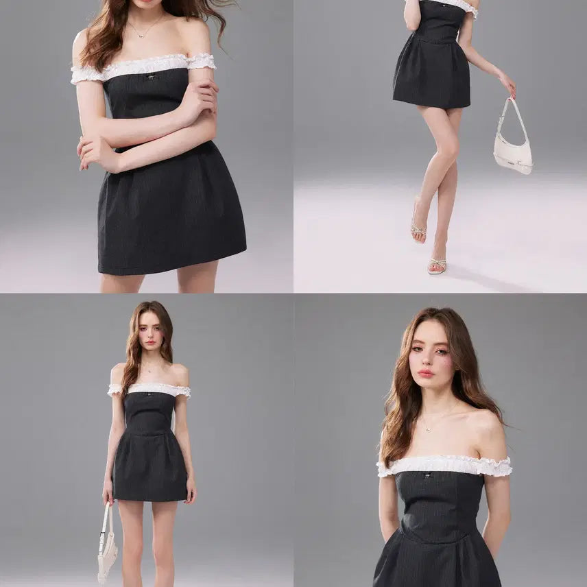[BUNJANG] Mess Studio Striped Ruffle Off-Shoulder Puff Dress / Mess Studio 스트라이프 러플 오프숄더 퍼프 드레스