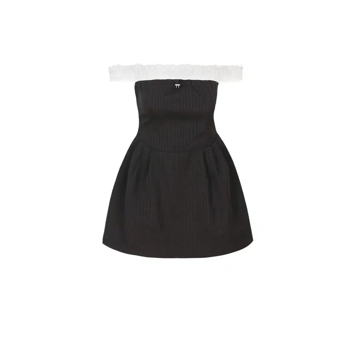 [BUNJANG] Mess Studio Striped Ruffle Off-Shoulder Puff Dress / Mess Studio 스트라이프 러플 오프숄더 퍼프 드레스