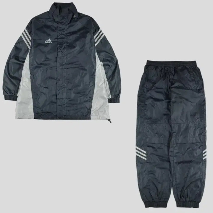 [BUNJANG] Adidas 90s Black Gray Raglan Mesh Tracksuit Set / 아디다스 90s 블랙 그레이 배색 로고 삼선 레글런 이너메쉬 올드스쿨 바