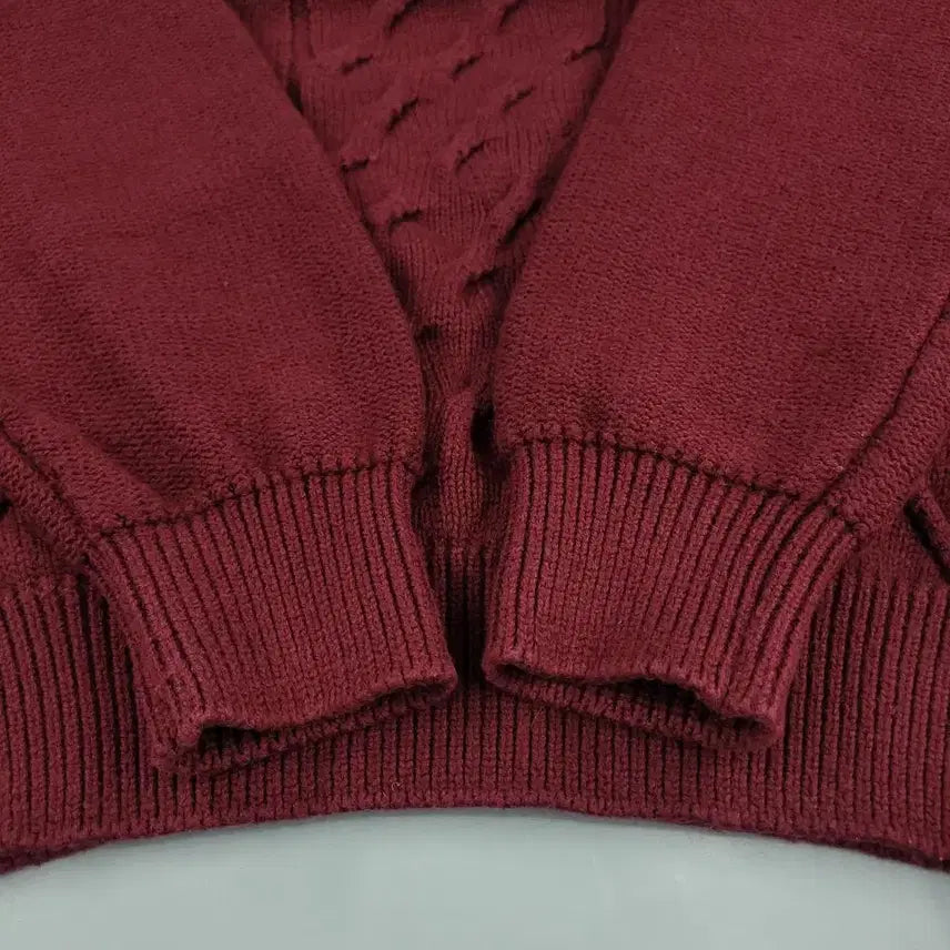 [BUNJANG] Tommy Hilfiger Cable Knit Sweater / 타미힐피거 버건디 케이블패턴 꽈배기패턴 라운드넥 울 코튼블렌드 니트 M