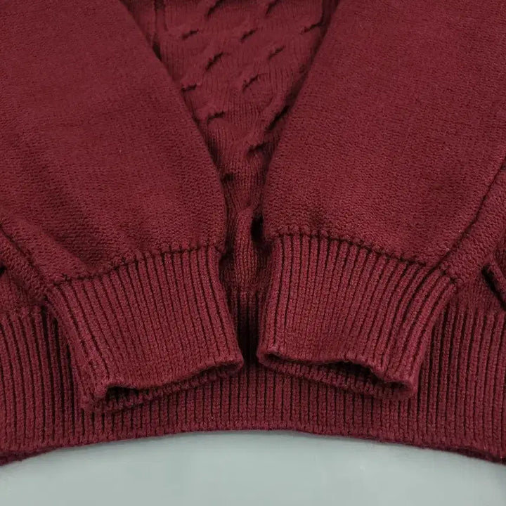 [BUNJANG] Tommy Hilfiger Cable Knit Sweater / 타미힐피거 버건디 케이블패턴 꽈배기패턴 라운드넥 울 코튼블렌드 니트 M
