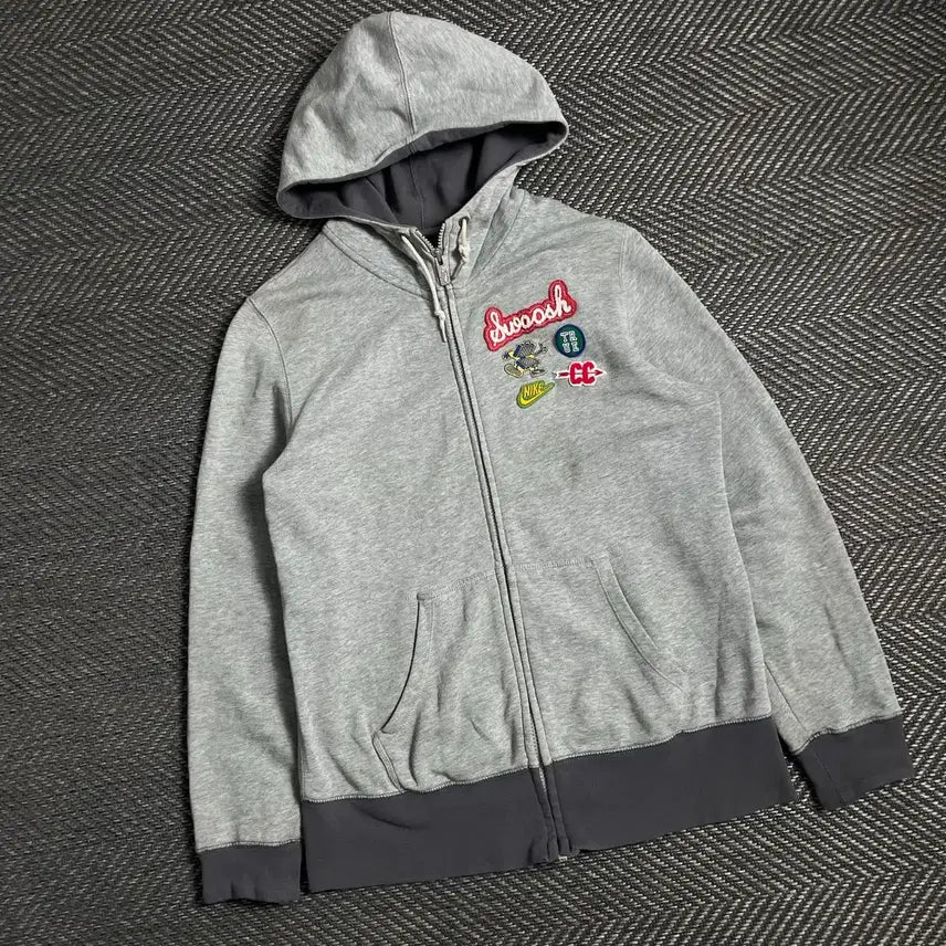 [BUNJANG] Nike Patchwork Gray Hoodie Zip-up / 나이키 와펜 패치워크 그레이 후드집업 y 4908