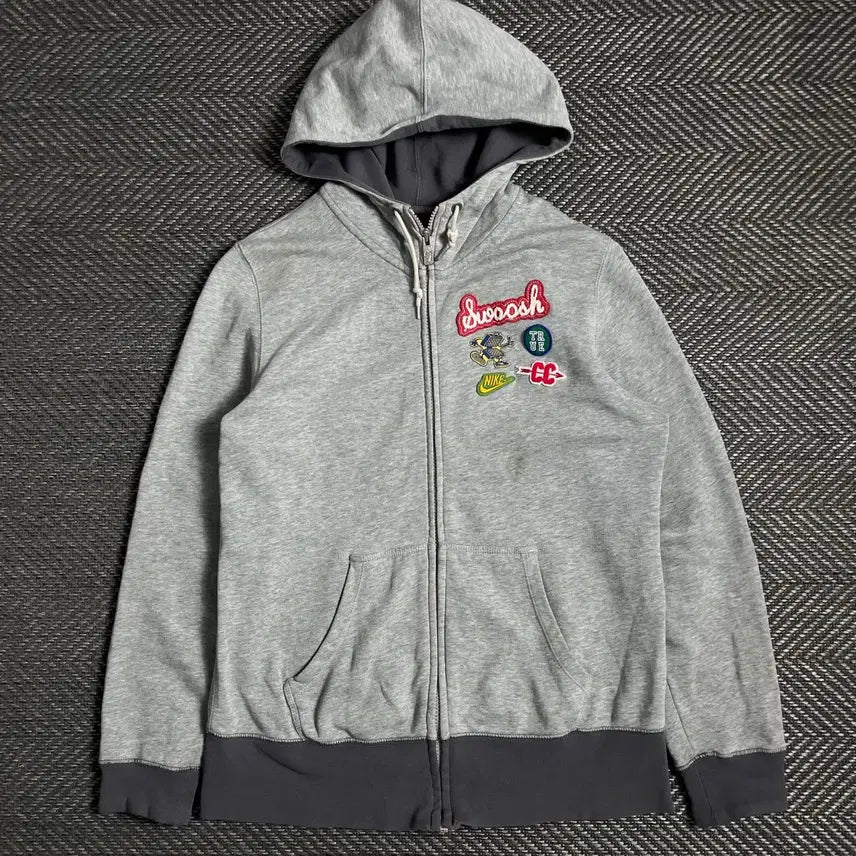 [BUNJANG] Nike Patchwork Gray Hoodie Zip-up / 나이키 와펜 패치워크 그레이 후드집업 y 4908
