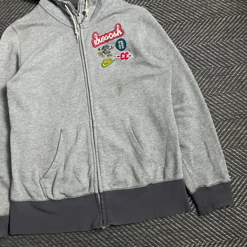 [BUNJANG] Nike Patchwork Gray Hoodie Zip-up / 나이키 와펜 패치워크 그레이 후드집업 y 4908