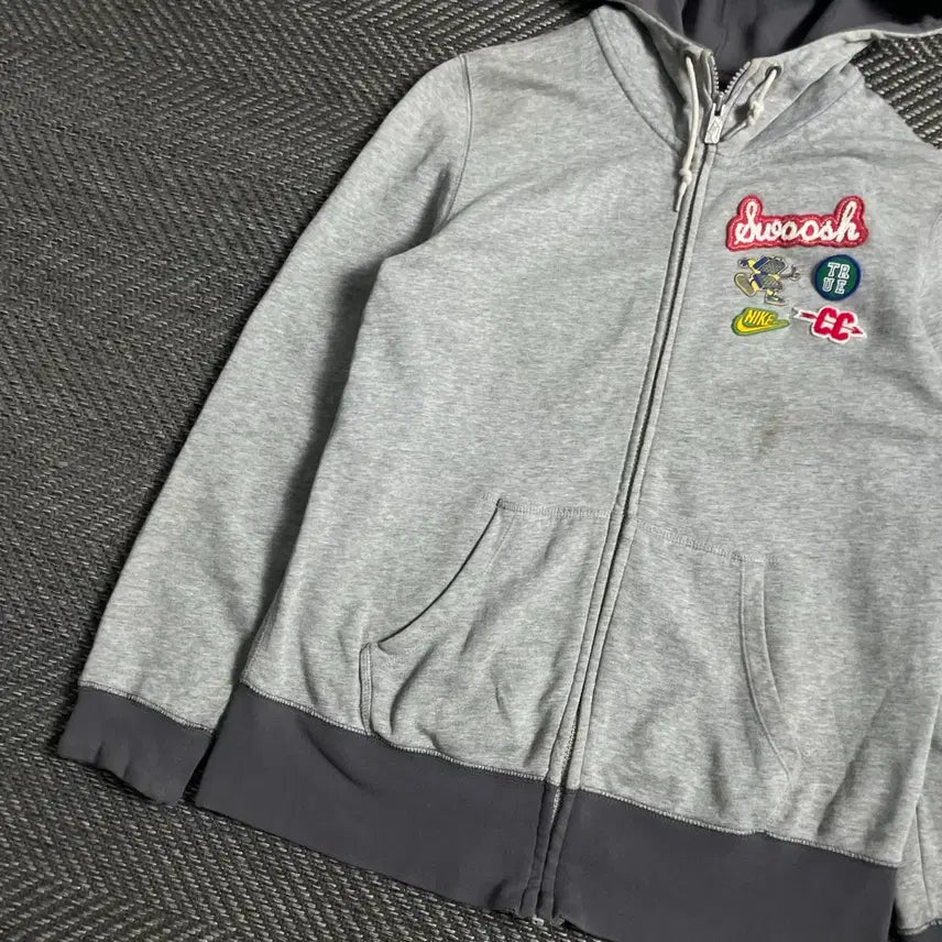 [BUNJANG] Nike Patchwork Gray Hoodie Zip-up / 나이키 와펜 패치워크 그레이 후드집업 y 4908