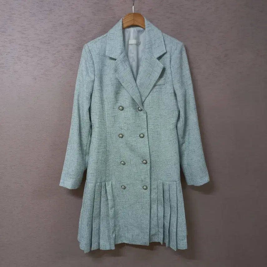 [BUNJANG] B3-27 Pleated Hem Double Button Long Jacket / B3-27/밑단주름 더블버튼 롱자켓 여성
