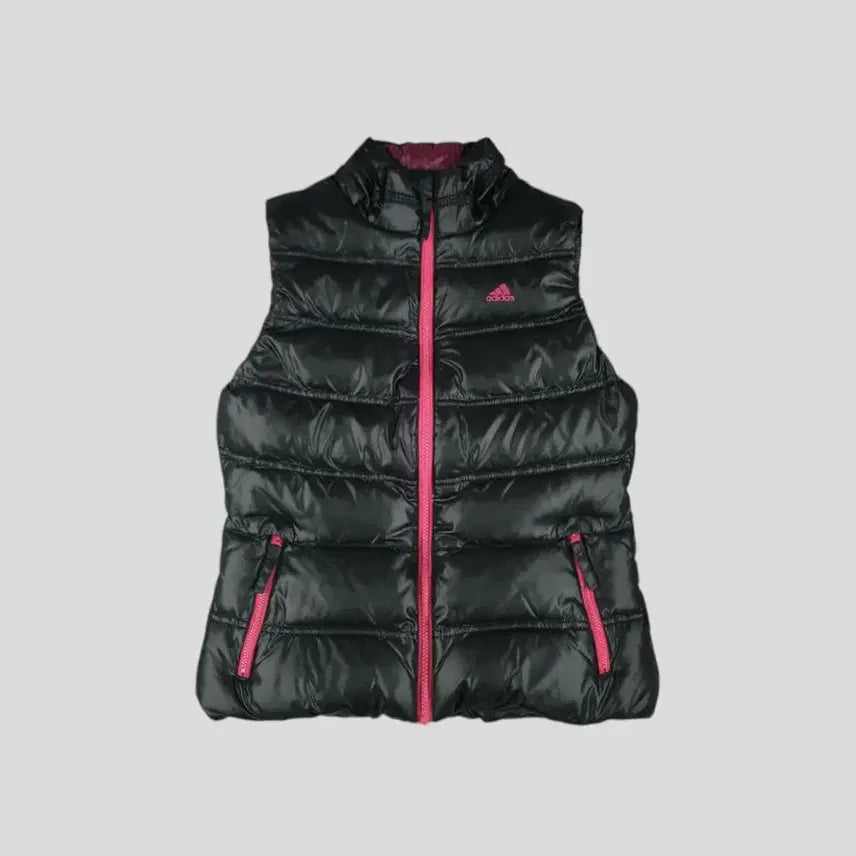 [BUNJANG] Adidas Hooded Duck Down Vest / 아디다스 반광 블랙 퍼플 배색 로고 J 커플 덕다운 오리털 후드 패딩조끼