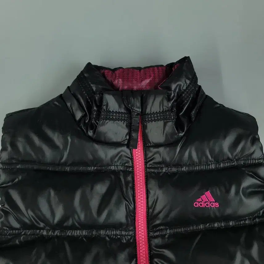 [BUNJANG] Adidas Hooded Duck Down Vest / 아디다스 반광 블랙 퍼플 배색 로고 J 커플 덕다운 오리털 후드 패딩조끼